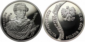 Europäische Münzen und Medaillen, Polen / Poland. Gedenkmünze. Bust Juliusz Slowacki half right.10 Zloty 1999, Silber. 0.42 OZ. KM Y#379. Polierte Pla...