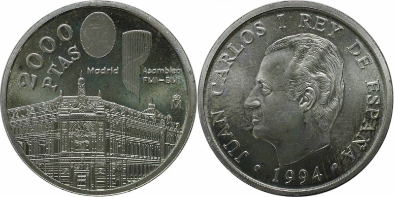 Europäische Münzen und Medaillen, Spanien / Spain. 2000 Pesetas 1994, Silber. 0....