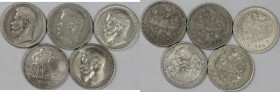 Russische Münzen und Medaillen, Lots und Samllungen Russische Münzen und Medaillen. 5 x 1 Rubel 1897 - 1924, Lot von 5 münzen. Silber. Sehr schön-vorz...