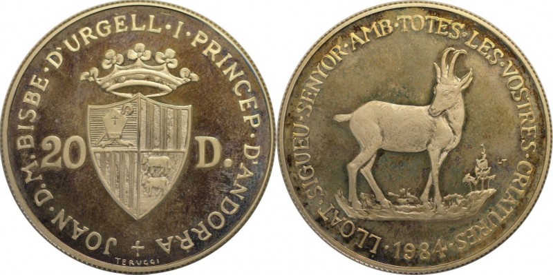 Weltmünzen und Medaillen, Andorra. 20 Diners 1984, Silber. KM 23. Polierte Platt...