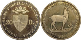 Weltmünzen und Medaillen, Andorra. 20 Diners 1984, Silber. KM 23. Polierte Platte. Patina. Min.berieben.