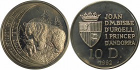 Weltmünzen und Medaillen , Andorra. 10 Diners 1992, 0.93 OZ. Silber. Polierte Platte