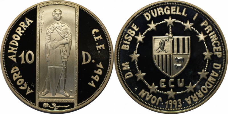 Weltmünzen und Medaillen , Andorra. 10 Diners 1993, Silber. 0.94 OZ. Polierte Pl...