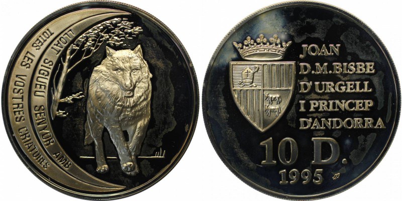 Weltmünzen und Medaillen , Andorra. 10 Diners 1995, 0.93 OZ. Silber. Polierte Pl...