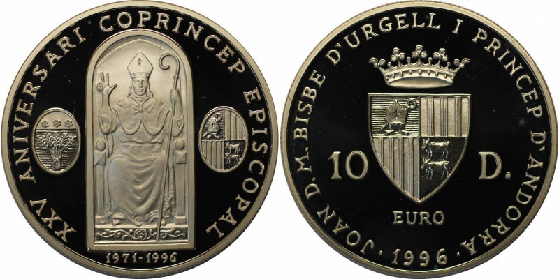 Weltmünzen und Medaillen , Andorra. 10 Diners 1996, Silber. 0.94 OZ. Polierte Pl...