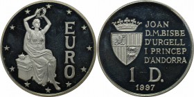 Weltmünzen und Medaillen, Andorra. 1 Dollar 1997. Silber. 0.16 OZ. KM 127. Polierte Platte.