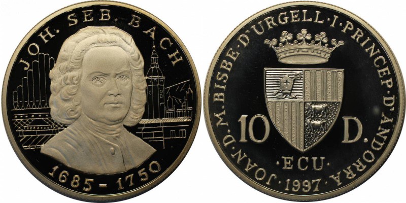 Weltmünzen und Medaillen , Andorra. 10 Diners 1997, Silber. 0.94 OZ. Polierte Pl...