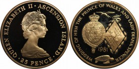 Weltmünzen und Medaillen, Ascension Island. Hochzeit Prinz Charles und Lady Diana Spencer - Schildkröte. 25 Pence 1981, Silber. 0.85 OZ. KM 3b. Polier...