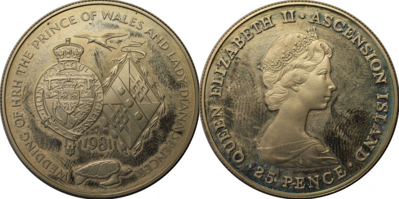 Weltmünzen und Medaillen, Ascension Island. 25 Pence 1981, Silber. 0.84 OZ. Poli...