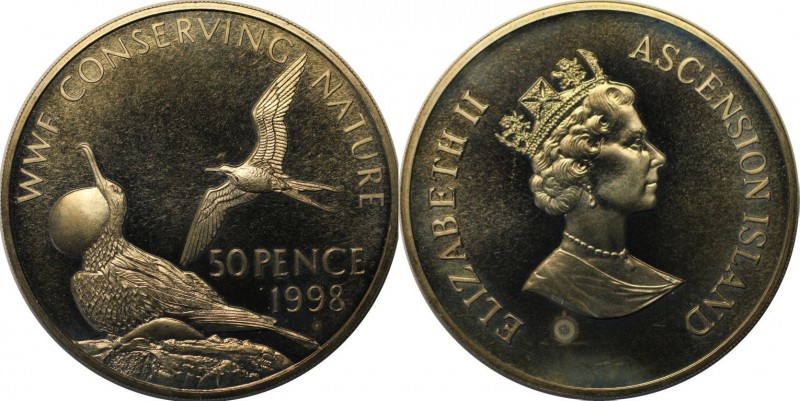 Weltmünzen und Medaillen, Ascension Island. Ascension-Fregattvögel. 50 Pence 199...