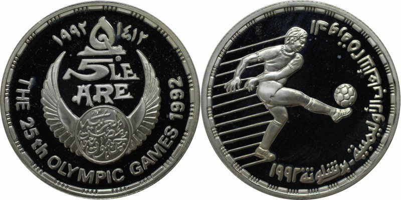 Weltmünzen und Medaillen, Ägypten / Egypt. 5 Pounds 1992, Silber. 0.7 OZ. KM 708...