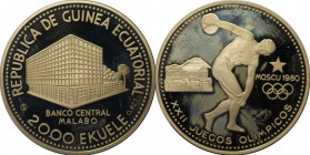 Weltmünzen und Medaillen, Äquatorial Guinea / Equatorial Guinea. 2000 Ekuele 1980, Silber. 0.93 OZ. Polierte Platte