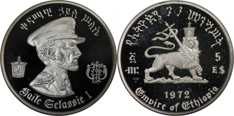 Weltmünzen und Medaillen, Äthiopien / Ethiopia. Haile Selassie. 5 Birr 1972, Sil...