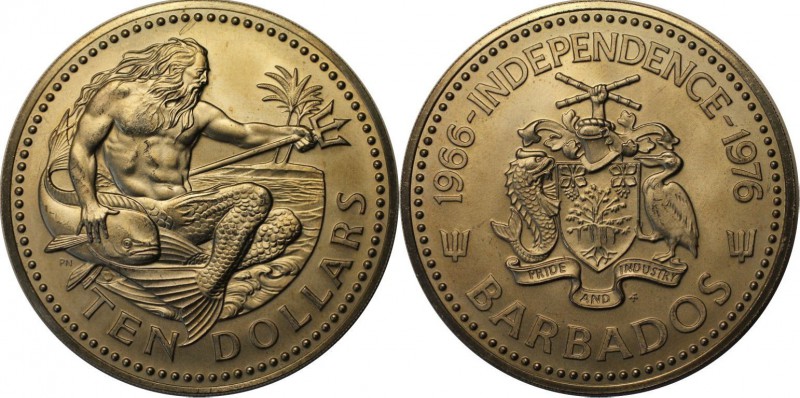 Weltmünzen und Medaillen, Barbados. 10 Dollars 1976. Stempelglanz