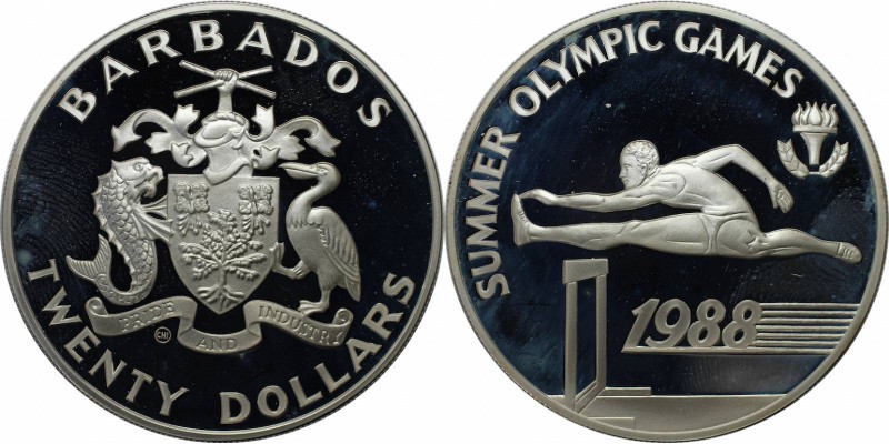 Weltmünzen und Medaillen, Barbados. 20 Dollars 1988, Silber. 0.69 OZ. KM 49. Pol...