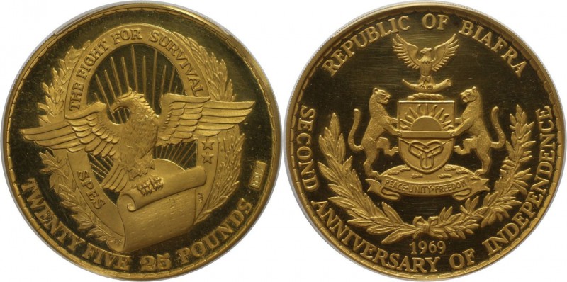 Weltmünzen und Medaillen, Biafra. 2. Jahrestag der Unabhängigkeit. 25 Pounds 196...
