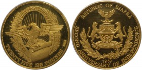 Weltmünzen und Medaillen, Biafra. 2. Jahrestag der Unabhängigkeit. 25 Pounds 1969, Gold. KM 11. PCGS PR63 DCAM. Nur 3.000 Exemplare geprägt