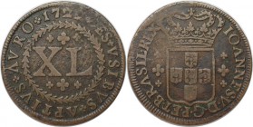 Weltmünzen und Medaillen, Brasilien / Brazil. Johannes V. (1706-1750). 40 Reis 1722, Kupfer. KM 111. Sehr schön, Korrosionsspuren