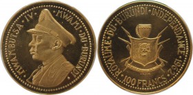 Weltmünzen und Medaillen, Burundi. Mwambutsa IV. 100 Francs 1962, Auf Unabhängigkeit. Gold. KM 5. PCGS PR65