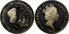 Weltmünzen und Medaillen, Cookinseln / Cook Islands. Serie 500 Jahre Amerika - Amerigo Vespucci. 50 Dollars 1993, Silber. 0.93 OZ. KM 172. Polierte Pl...