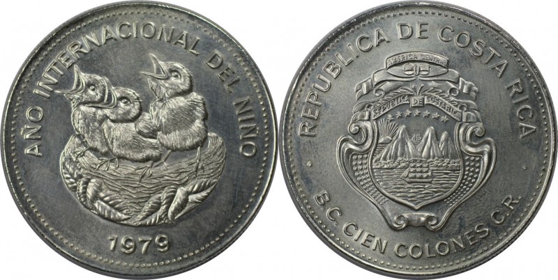 Weltmünzen und Medaillen, Costa Rica. Jahr des Kindes / Vögel im Nest. 100 Colon...