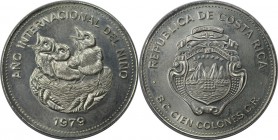 Weltmünzen und Medaillen, Costa Rica. Jahr des Kindes / Vögel im Nest. 100 Colones 1979, Silber. 1.04 OZ. KM 206. Stempelglanz