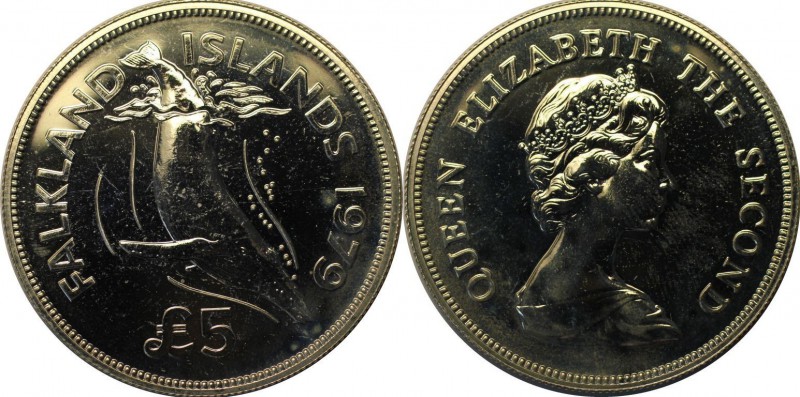 Weltmünzen und Medaillen, Falklandinseln / Falkland islands. Buckelwal. 5 Pounds...