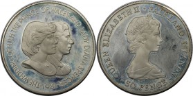 Weltmünzen und Medaillen, Falklandinseln / Falkland islands. Serie "Royal Wedding" - Prince Charles, Lady Diana Spencer. 50 Pence 1981, Silber. 0.84 O...