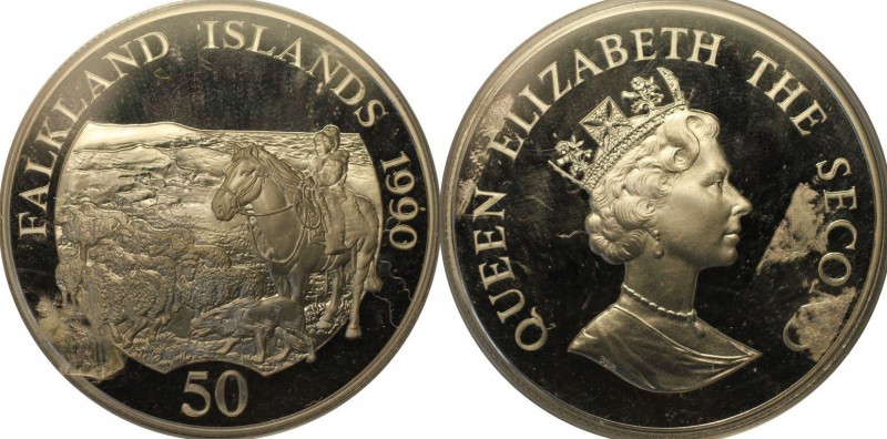 Weltmünzen und Medaillen, Falklandinseln / Falkland islands. 50 Pence 1990, Silb...