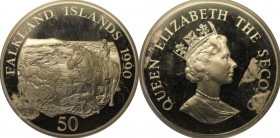 Weltmünzen und Medaillen, Falklandinseln / Falkland islands. 50 Pence 1990, Silber. 0.84 OZ. Polierte Platte