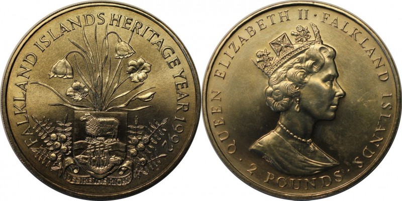 Weltmünzen und Medaillen, Falklandinseln / Falkland islands. 2 Pounds 1992. Stem...