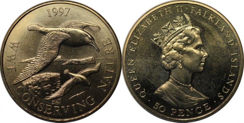Weltmünzen und Medaillen, Falklandinseln / Falkland islands. 50 Pence 1997. Stem...