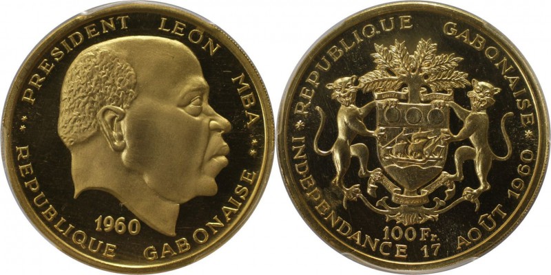 Weltmünzen und Medaillen, Gabun / Gabon. Präsident Leon M'Ba. 100 Francs 1960, G...