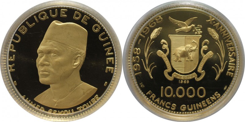 Weltmünzen und Medaillen, Guinea. 10. Jahrestag der Unabhängigkeit 1968. Kopf vo...