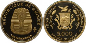 Weltmünzen und Medaillen, Guinea. 10. Jahrestag der Unabhängigkeit - Tutanchamun. 5000 Francs 1970, Gold. KM 38. PCGS PR67 DCAM