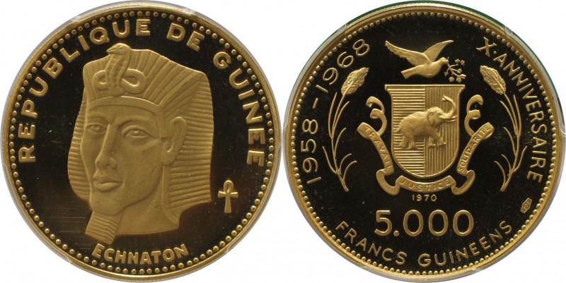Weltmünzen und Medaillen, Guinea. 10. Jahrestag der Unabhängigkeit - Echnator. 5...