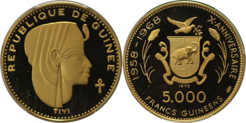 Weltmünzen und Medaillen, Guinea. 10. Jahrestag der Unabhängigkeit - Tyti. 5000 ...