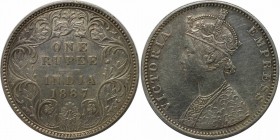 Weltmünzen und Medaillen, India. Indien - Britisch. Viktoria (1837 - 1901). 1 Rupie 1887, Silber. KM 492. Stempelglanz