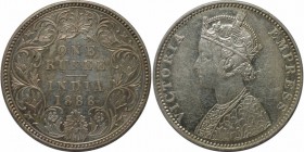 Weltmünzen und Medaillen, India. Indien - Britisch. Viktoria (1837 - 1901). 1 Rupie 1888, Silber. KM 492. Stempelglanz