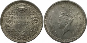 Weltmünzen und Medaillen, India. Britisch Indien Georg VI. (1936-1947).1 Rupie 1942, Silber. KM 557.1. Stempelglanz