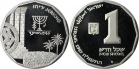 Weltmünzen und Medaillen, Israel. Historische Stätten - Jeriho - Säule des Kalifen Hisham.1 New Sheqel 1987, Silber. 0.39 OZ. KM 181. Polierte Platte...