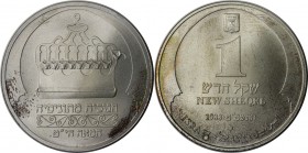 Weltmünzen und Medaillen, Israel. Chanukka - Tunesischer Leuchter. 1 New Sheqel 1988, Silber. 0.39 OZ. KM 191. Stempelglanz
