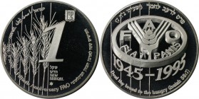 Weltmünzen und Medaillen, Israel. FAO - 50 Jahre. 1 New Sheqel 1995, Silber. 0.43 OZ. KM 271. Proof Like