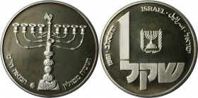 Weltmünzen und Medaillen, Israel. Chanukka - Polnischer Leuchter. 1 Shekel 1981, Silber. KM 116.1. Polierte Platte