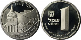Weltmünzen und Medaillen, Israel. Historische Stätten - Kidrontal-Absalom. 1 Sheqel 1984, Silber. 0.39 OZ. KM 141. Polierte Platte