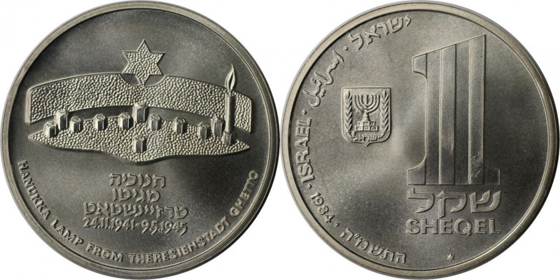 Weltmünzen und Medaillen, Israel. Chanukka - Leuchteraus Theresienstadt. 1 Sheqe...
