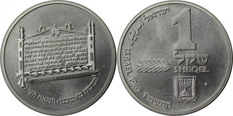 Weltmünzen und Medaillen, Israel. Chanukka - Ashkenaz Leuchter. 1 Sheqel 1985, S...
