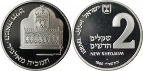 Weltmünzen und Medaillen, Israel. Chanukka - Algerischer Leuchter. 2 New Sheqalim 1986, Silber. 0.79 OZ. KM 176. Polierte Platte