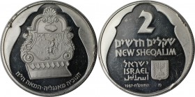 Weltmünzen und Medaillen, Israel. Chanukka - Englischer Leuchter. 2 New Sheqalim 1987, Silber. 0.79 OZ. KM 184. Polierte Platte. Randfehler