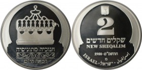 Weltmünzen und Medaillen, Israel. Chanukka - Tunesischer Leuchter. 2 New Sheqalim 1988, Silber. 0.79 OZ. KM 192. Polierte Platte